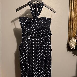 Chic Strapless Navy Polka Dot Dress